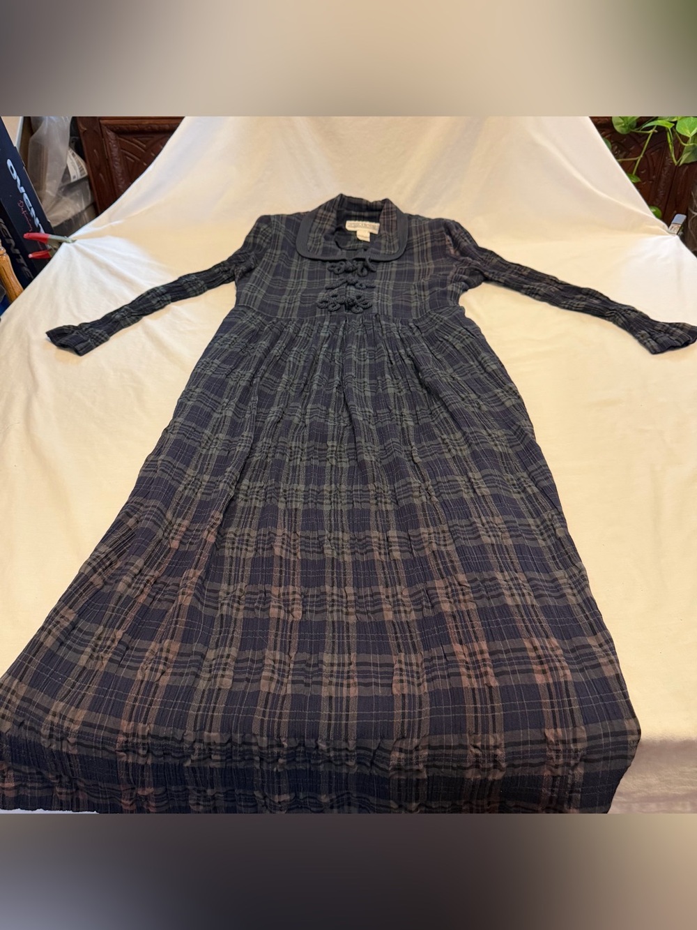 Vintage Jessica Howard Classic Navy Plaid Long-Sleeve Dress Size 12